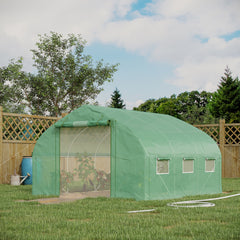 11.5' x 10' x 6.5' Walk-in Tunnel Greenhouse, Green House with Zippered Mesh Door, 7 Mesh Windows & Roll-up Sidewalls, Upgraded Gardening Plant Hot House with Galvanized Steel Hoops, Green