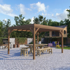 10' x 12' Outdoor Wooden Pergola, Grape Vine Gazebo with Concrete Anchors for Garden, Patio, Backyard, Deck, Brown