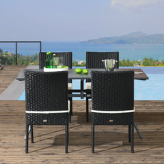 4 PE Rattan Outdoor Dining Chairs with Cushions, Patio Wicker Dining Chairs with Backrest, Black