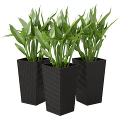 Tall Planters for Outdoor Plants Set of 3, 24 In Taper Planters with Drainage Holes, Rattan Decor Plant Pots for Indoor Outdoor Front Porch Patio Backyard, Black