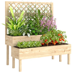 2-Tier Raised Garden Bed with Trellis, Elevated Planter Box for Climbing Plants, Natural