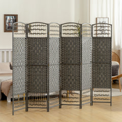 6 Panel Folding Room Divider Portable Privacy Screen Wave Fiber Room Partition for Home Office Dark Gray