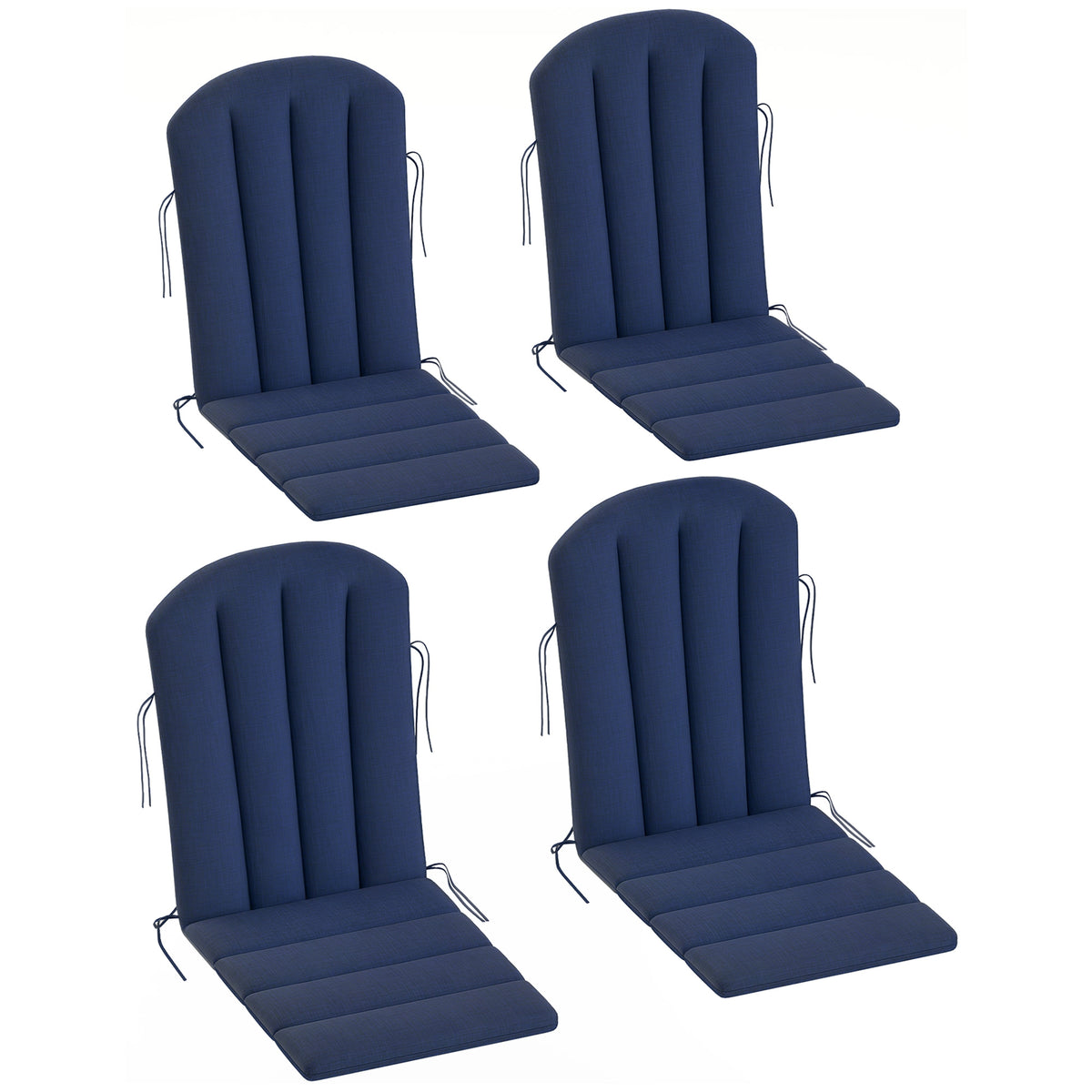 Set of 4 Outdoor Chair Cushions, High Back Adirondack Chair Cushion with Ties, High-Density Foam, Navy Blue