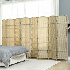 Folding Room Divider Screen 8 Panel 5.6 ' Tall Privacy Screen Freestanding Room Partition for Home Office, Beige