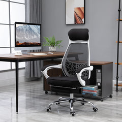 Ergonomic High Back Mesh Office Chair Swivel Reclining Computer Desk Chair with Retractable Footrest, Headrest, Padded Armrest