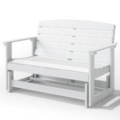 Patio Glider Bench w/ HDPE Slatted Double Rocking Chair, White