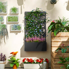 Metal Garden Bed with Trellis for Climbing Plants, Freestanding or Wall Mounted Flower Bed for Garden, Patio, Balcony