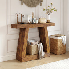 42" Farmhouse Console Table, 2-Tier Entryway Table with Storage for Hallway, Living Room, Behind Couch, Rustic Brown