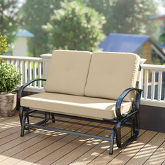 Outdoor Glider Bench, 2-Person Patio Rocker Loveseat with Tufted Cushions, Steel Frame for Porch, Garden Backyard, Beige