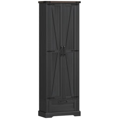 71" Pantry Cabinet, Kitchen Storage Cabinet with Adjustable Shelves, Barn Doors and Drawer for Dining Room, Black