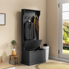 Entryway Hall Tree with Coat Rack and Sitting Bench, Mudroom Bench with Storage and Hooks, Black