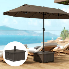 3-in-1 Outdoor Umbrella Base with Wheels and Handles, End Table, Flower Box Planter with Hole, 175 lbs. Capacity, Brown