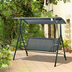 3-Person Porch Swing with Stand, Outdoor Swing for Patio Porch with Adjustable Tilt Canopy and Comfortable Swing Bench-Style Seat, Steel Frame, Gray