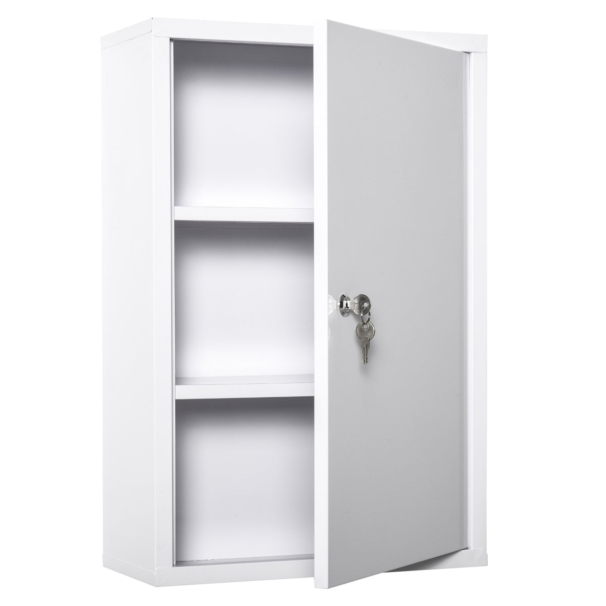 Steel Wall Mount Medicine Cabinet 3 Tier Emergency Box for Bathroom Kitchen, Lockable with 2 Keys - White