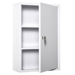 Steel Wall Mount Medicine Cabinet 3 Tier Emergency Box for Bathroom Kitchen, Lockable with 2 Keys - White