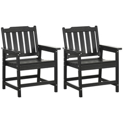 2 Piece All-Weather Patio Chairs, HDPE Patio Dining Chair Set, Heavy Duty Wood-Like Outdoor Furniture, Black