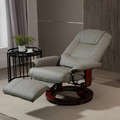 Swivel Recliner Chair, PU Leather Reclining Armchair with Retractable Footrest, Lounge Chair with Wood Base and Adjustable High Back for Small Spaces, Living Room, RV, Bedroom, Gray
