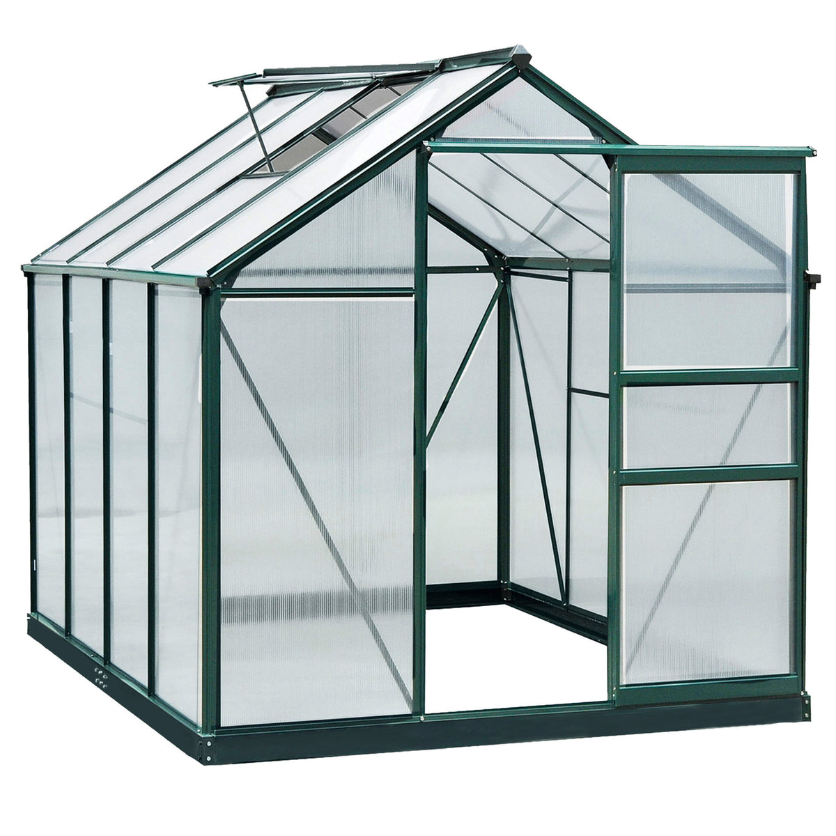 6' x 8' Greenhouse for Outdoors, Polycarbonate Greenhouse with Rain Gutter and Roof Vent, Aluminum Walk-in Green Houses for Outside for Patio Backyard Garden, Dark Green
