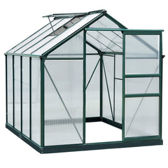 6' x 8' Greenhouse for Outdoors, Polycarbonate Greenhouse with Rain Gutter and Roof Vent, Aluminum Walk-in Green Houses for Outside for Patio Backyard Garden, Dark Green