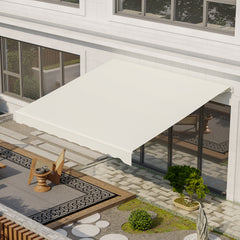 12' x 10' Electric Awning, Retractable Awning, UV Protection Sun Shade Shelter with Remote Controller and Manual Crank Handle for Deck, Balcony, Yard, Cream White