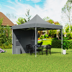 10' x 10' Heavy Duty Pop Up Canopy Tent with Sidewall, UPF50+ Instant Sun Shelter with Storage Pockets, Gray