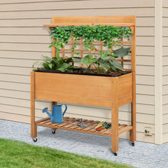 41"x18"x53" Elevated Garden Raised Bed with Shelf and Wheels Solid Wood Planter Flower Herb Boxes for Vegetables Flower Outdoor/Indoor - Brown
