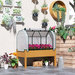 Raised Garden Bed with PE Greenhouse Cover Outdoor Planter Box for Herbs and Vegetables, 48 x 22 x 46 inch, Sand