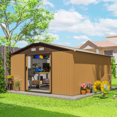 Garden Metal Shed, Storage Shed Utility Storage with Double Locking Doors for Bike, Yard Tools, Yellow