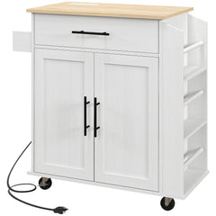 Rolling Island with Wheels for Kitchen, Kitchen Island on Rollers with Power Outlets, Drawer, and Doors, White