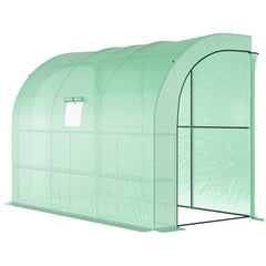 10' x 5' x 7' Lean to Greenhouse, Walk-In Green House, Plant Nursery with 2 Roll-up Doors and Windows, PE Cover and 3 Wire Shelves, Green