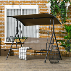 3-Seat Outdoor Patio Swing Chair w/ Cushion, Steel Frame Stand, Adjustable Tilt Canopy for Patio, Garden, Brown