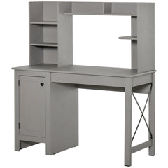 Computer Desk W/ Hutch, Home Office Desk W/ Storage Cabinet, Light Grey