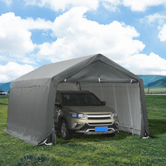 12' x 20' Carport Portable Garage, Heavy Duty Storage Tent, Patio Storage Shelter w/ Anti-UV PE Cover and Double Zipper Doors, for Motorcycle Bike Garden Tools, Gray