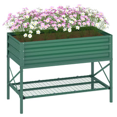 Galvanized Raised Garden Bed, Metal Planter Box with Legs, Storage Shelf and Bed Liner, Green