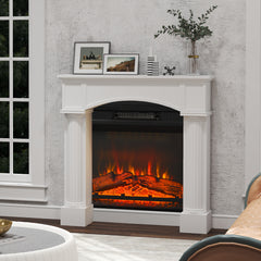 Modern Fireplace Mantel, Freestanding Fireplace Surround for Electric Fireplaces, 43.3" W x 39.8" H, White