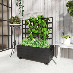 Raised Garden Bed with Trellis and Wheels, Outdoor Planter Wooden Elevated Garden Bed for Garden, Patio, Balcony