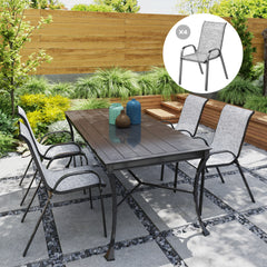 Set of 4 Outdoor Dining Chairs, Stackable Patio Chairs with High Back, Breathable Mesh Seat for Garden Lawn, Mixed Gray