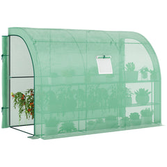10' x 5' x 7' Lean to Greenhouse, Walk-In Green House, Plant Nursery with 2 Roll-up Doors and Windows, PE Cover and 3 Wire Shelves, Green