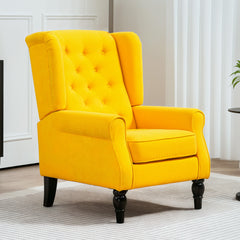 Wingback Accent Chair for Living Room, Button-Tufted Lounge Chair with Round Armrests and Wood Legs, Yellow