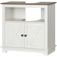 Modern Farmhouse Bathroom Sink Cabinet, Pedestal Sink Storage Cabinet with Double Doors and Shelves, White