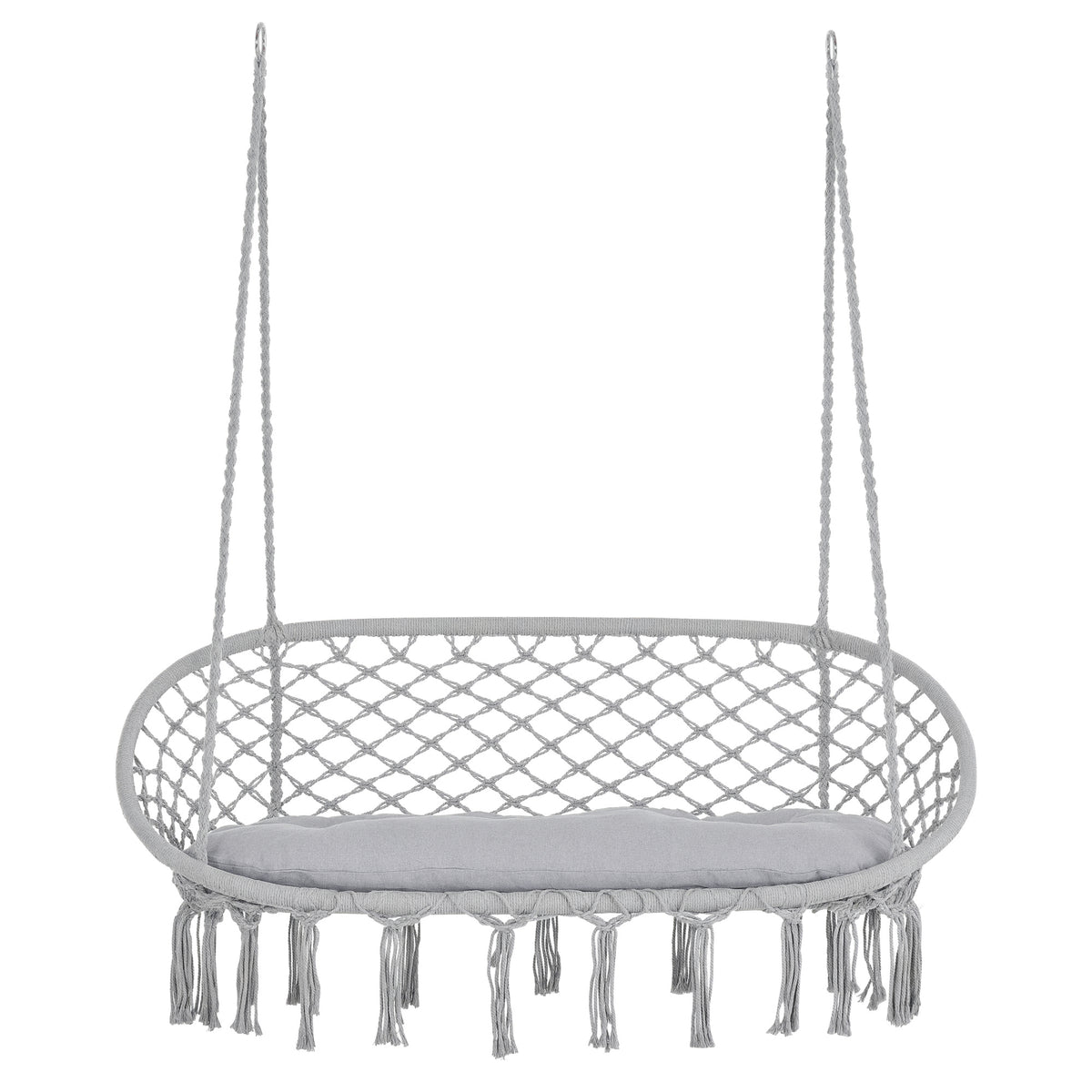 2-Person Hammock Chair Macrame Swing with Soft Cushion, Hanging Cotton Rope Chair for Indoor Outdoor Home Patio Backyard, Light Gray