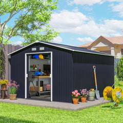 11' x 9' Outdoor Storage Shed, Garden Tool Metal Shed with Foundation Kit, Double Lockable Door, Air Vents and Sloping Roof, for Backyard, Patio, Lawn, Dark Gray