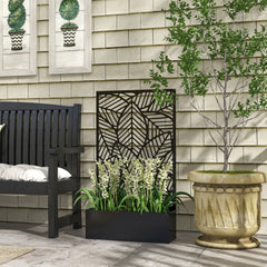 Metal Outdoor Privacy Screen with Raised Garden Bed, Privacy Panel and Planter Box, Wall-Mounted or Freestanding, Black