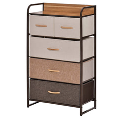 5-Drawer Fabric Dresser Tower, 4-Tier Storage Organizer with Steel Frame for Hallway, Bedroom, and Closet, Maple Wood