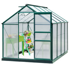6' x 8' Greenhouse for Outdoors, Polycarbonate Greenhouse with Rain Gutter and Roof Vent, Aluminum Walk-in Green Houses for Outside for Patio Backyard Garden, Dark Green