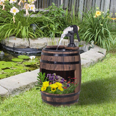23" H Outdoor Water Fountain Wood and Plastic Rustic Apple Barrel Pump Garden Decor for Outside Backyard