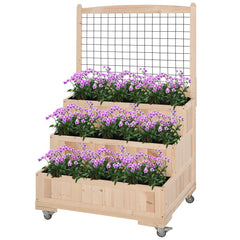 3-Tiers Raised Garden Bed with Trellis, 53" H Vertical Planter Box with Wheels & Back Storage Area, for Flowers, Vegetables, Herbs, Natural