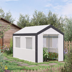 10' x 7' x 7' Greenhouse, Walk-in Outdoor Tunnel Green House with PE Cover, Steel Frame, 2 Roll-Up Zipper Doors & 4 Windows for Flowers, Vegetables, Tropical Plants, White