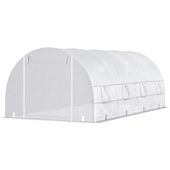 20' x 10' x 7' Walk-In Tunnel Greenhouse with Zippered Door & 8 Mesh Windows, Large Garden Green House Kit, Galvanized Steel Frame, White