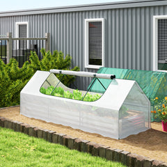 8.6 x 3 x 1ft Raised Garden Bed with Mini Greenhouse, Galvanized Raised Garden Bed with Cover for Herbs and Vegetables, Small Greenhouse for Patio Garden Balcony, White and Silver